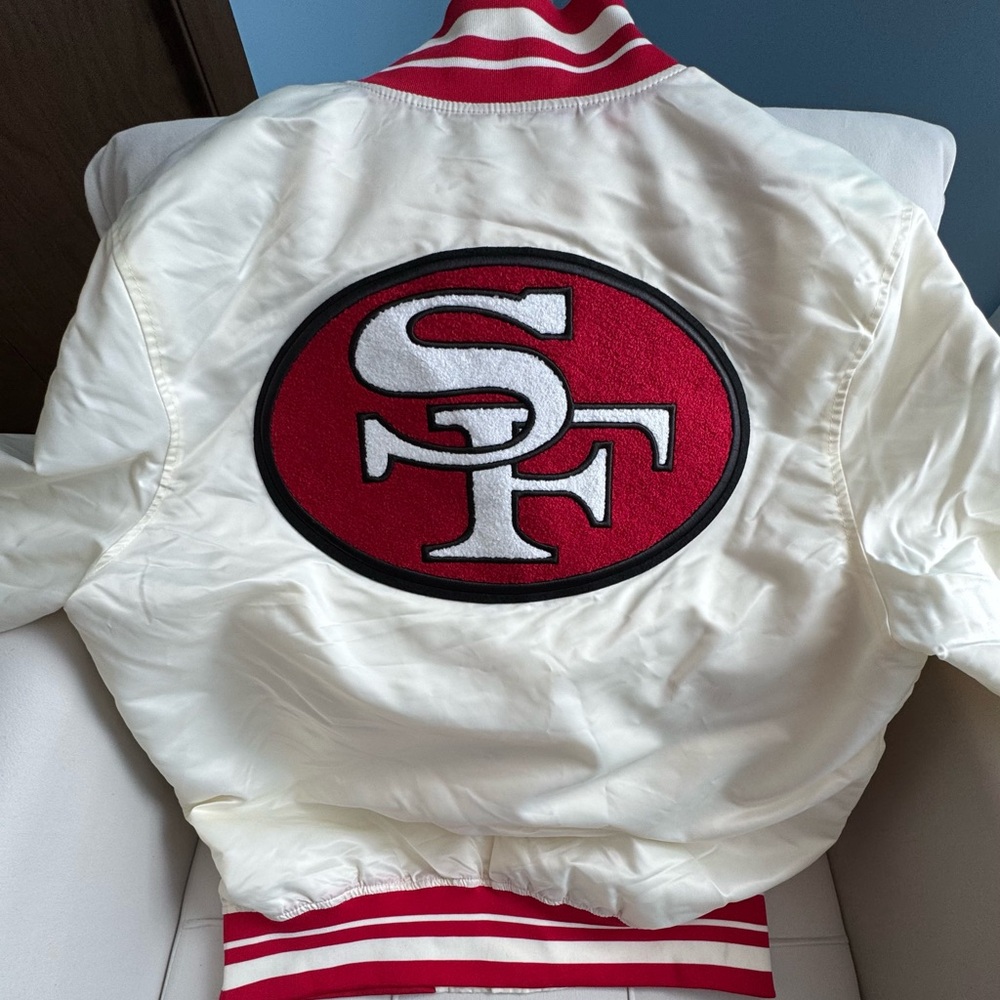 San Francisco 49ers Cream & Red Varsity Bomber Jacket - Picture 12 of 12